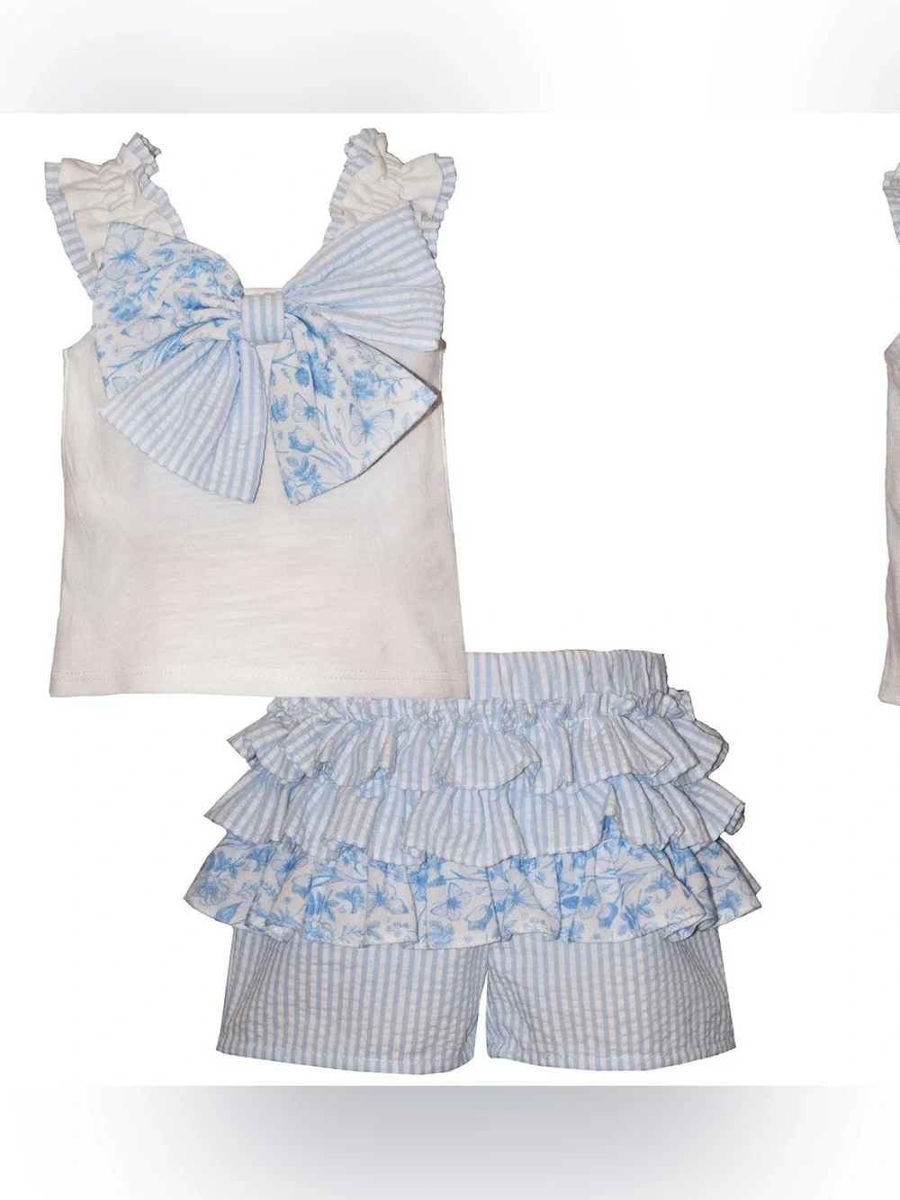 Bonnie Baby White Tank Top and Blue Striped Ruffle Shorts Set